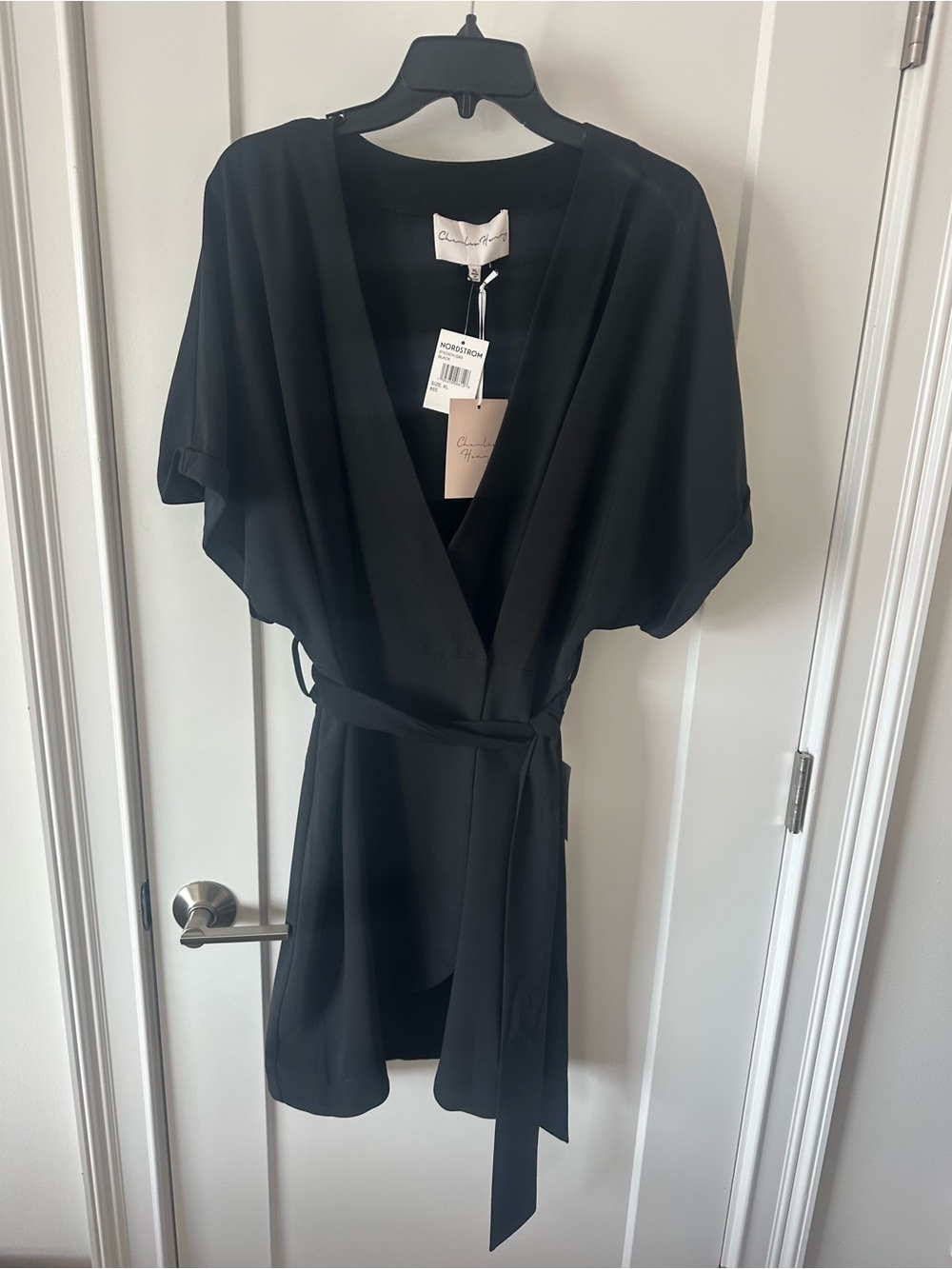 Charles Henry Black Wrap Mini Dress with Self Tie